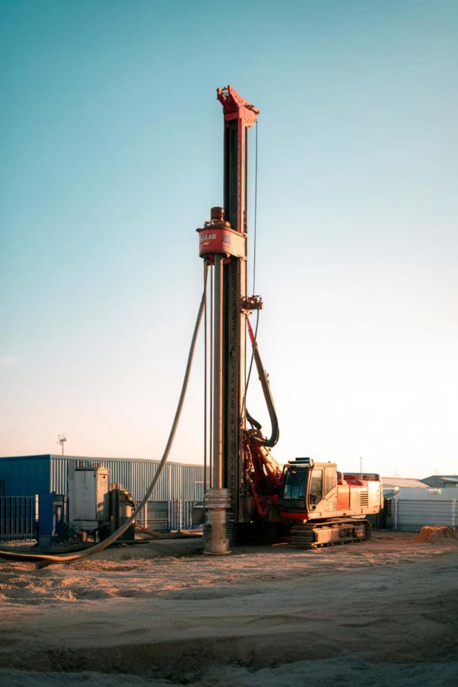 Borehole drilling rig on site